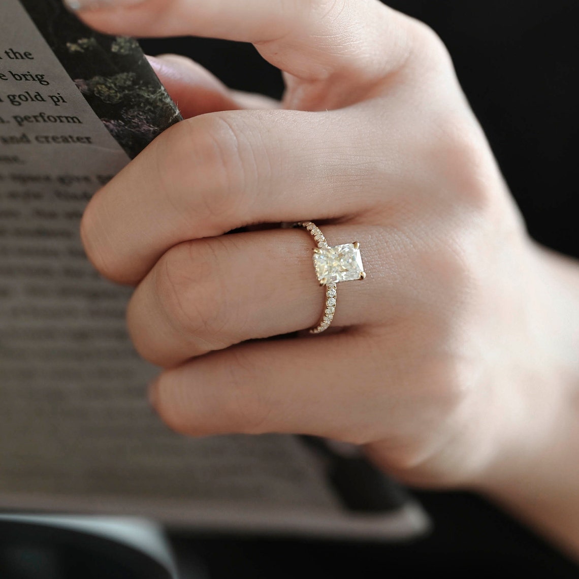1.0-3.0 CT Radiant CVD Diamond Hidden halo Pave Setting Engagement Ring