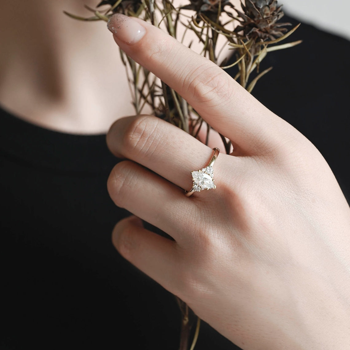 1.0 - 3.0 CT Marquise CVD Diamond Cluster Engagement Ring
