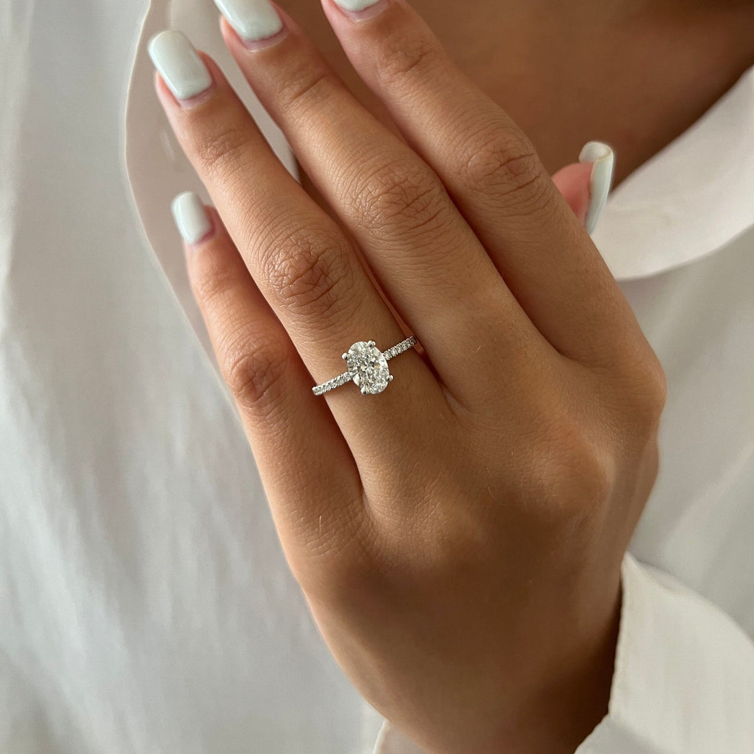 1.0-3.0 CT Oval CVD Diamond Pave Setting  Engagement Ring