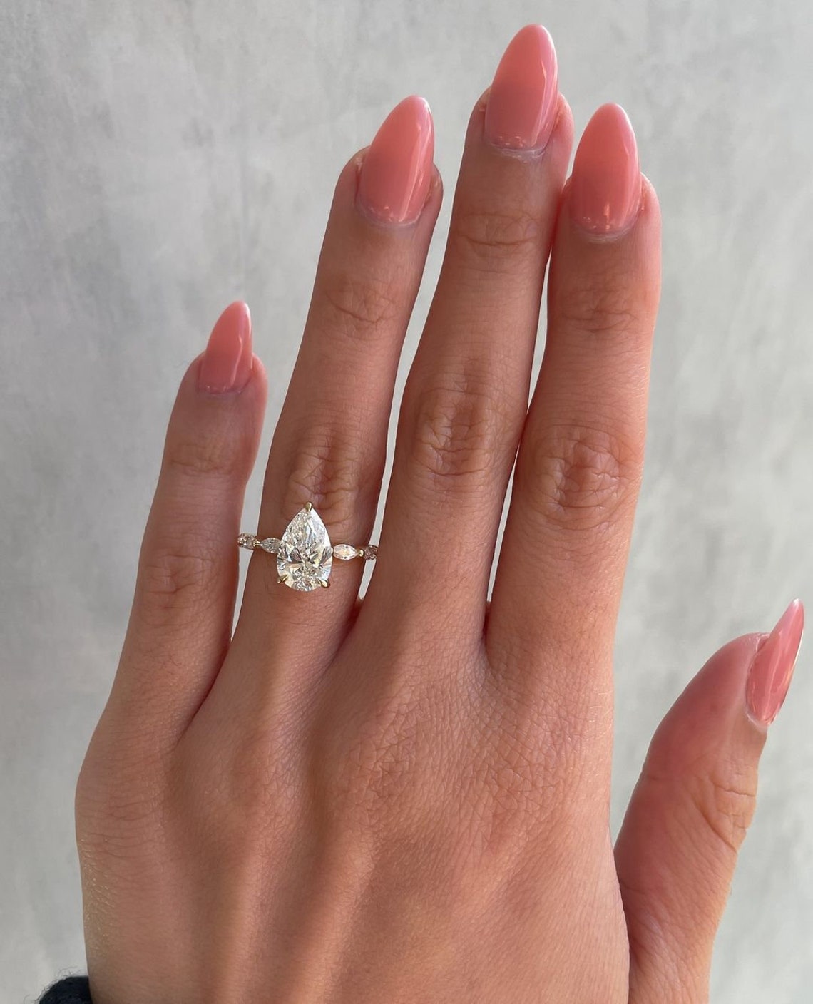 1.30 CT-3.30 CT Pear CVD Diamond Hidden Halo Pave Setting Engagement Ring