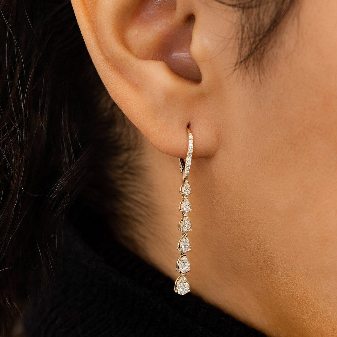 1.0 TCW Round Moissanite Diamond Long Drop Earrings