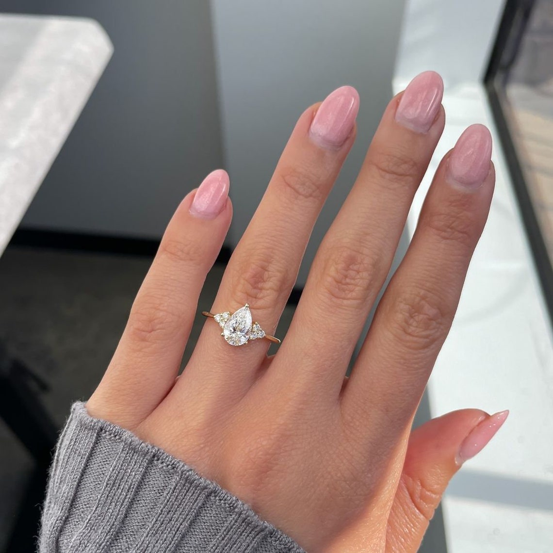 1.50-3.50  CT Pear CVD Diamond Cluster Engagement Ring