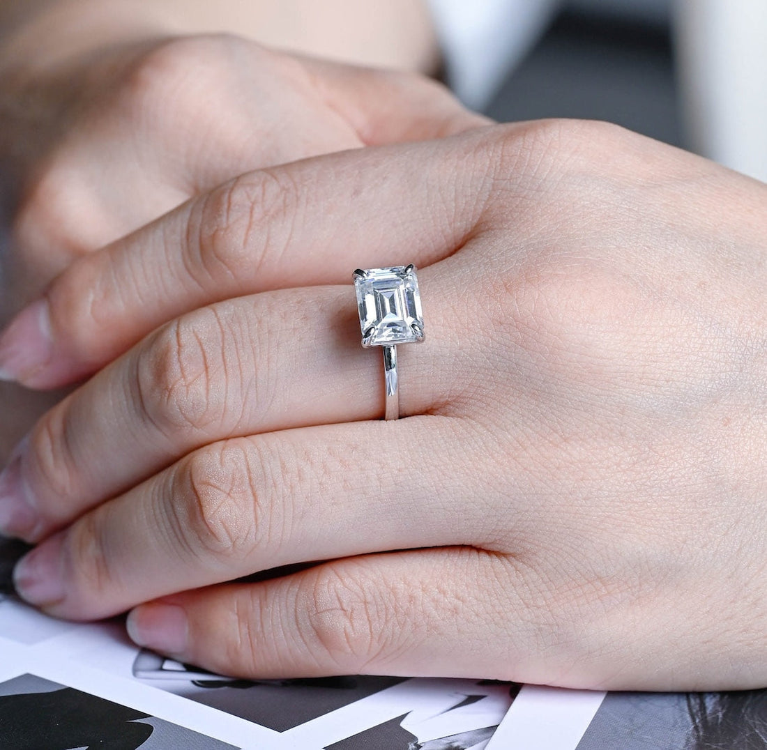 2.0-4.0 CT Emerald CVD Diamond Solitaire Engagement Ring