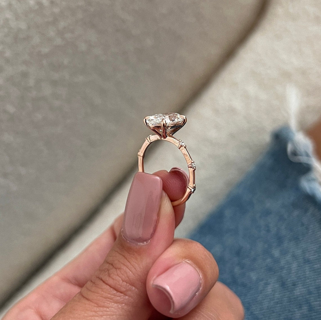 1.50 CT-3.50 CT Oval  CVD Diamond Dainty Style Engagement Ring