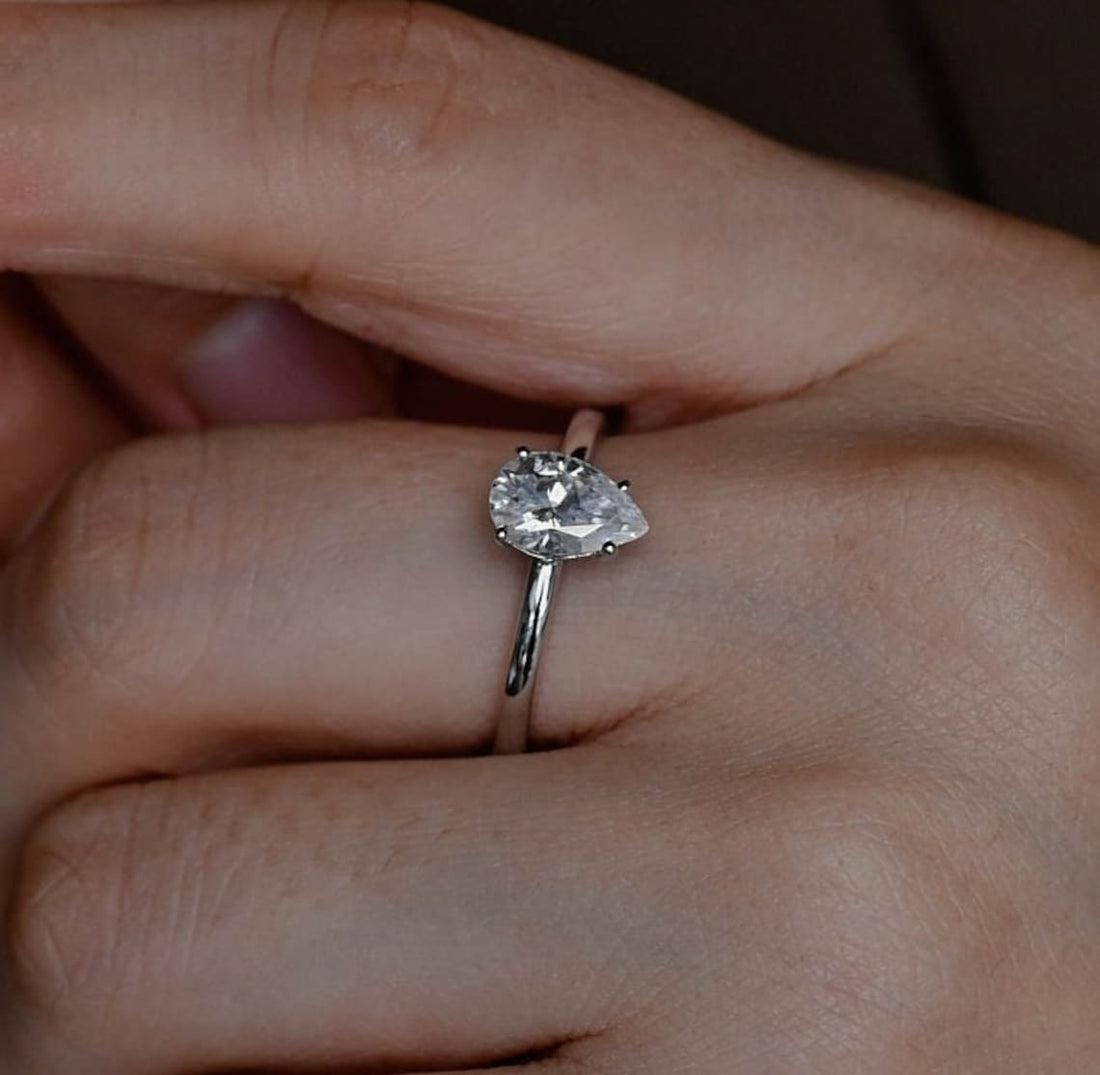 1.0 - 3.0 CT Pear CVD Diamond Solitaire Engagement Ring