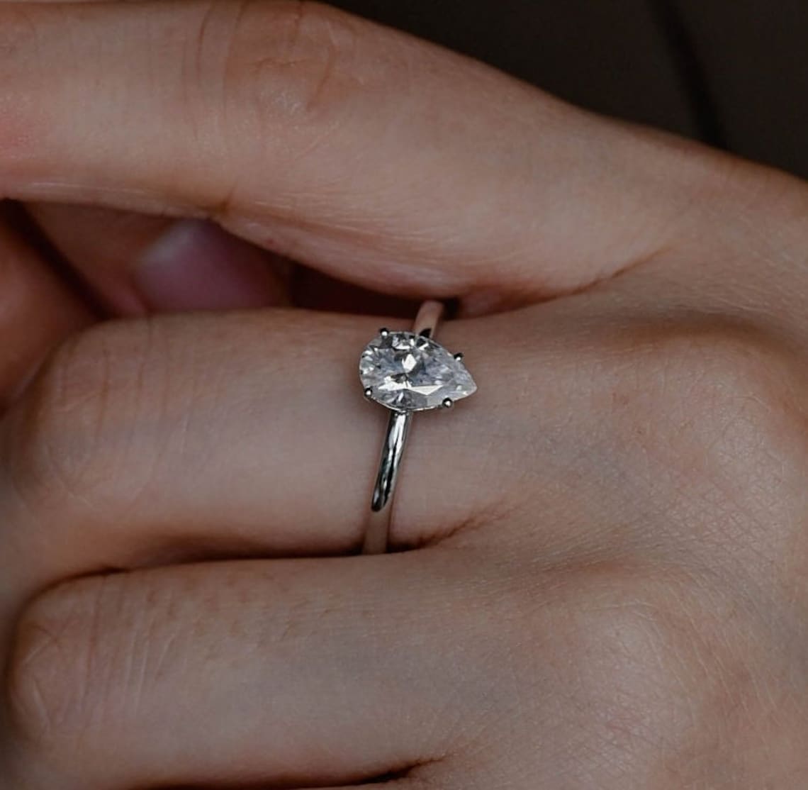 1.0 - 3.0 CT Pear CVD Diamond Solitaire Engagement Ring