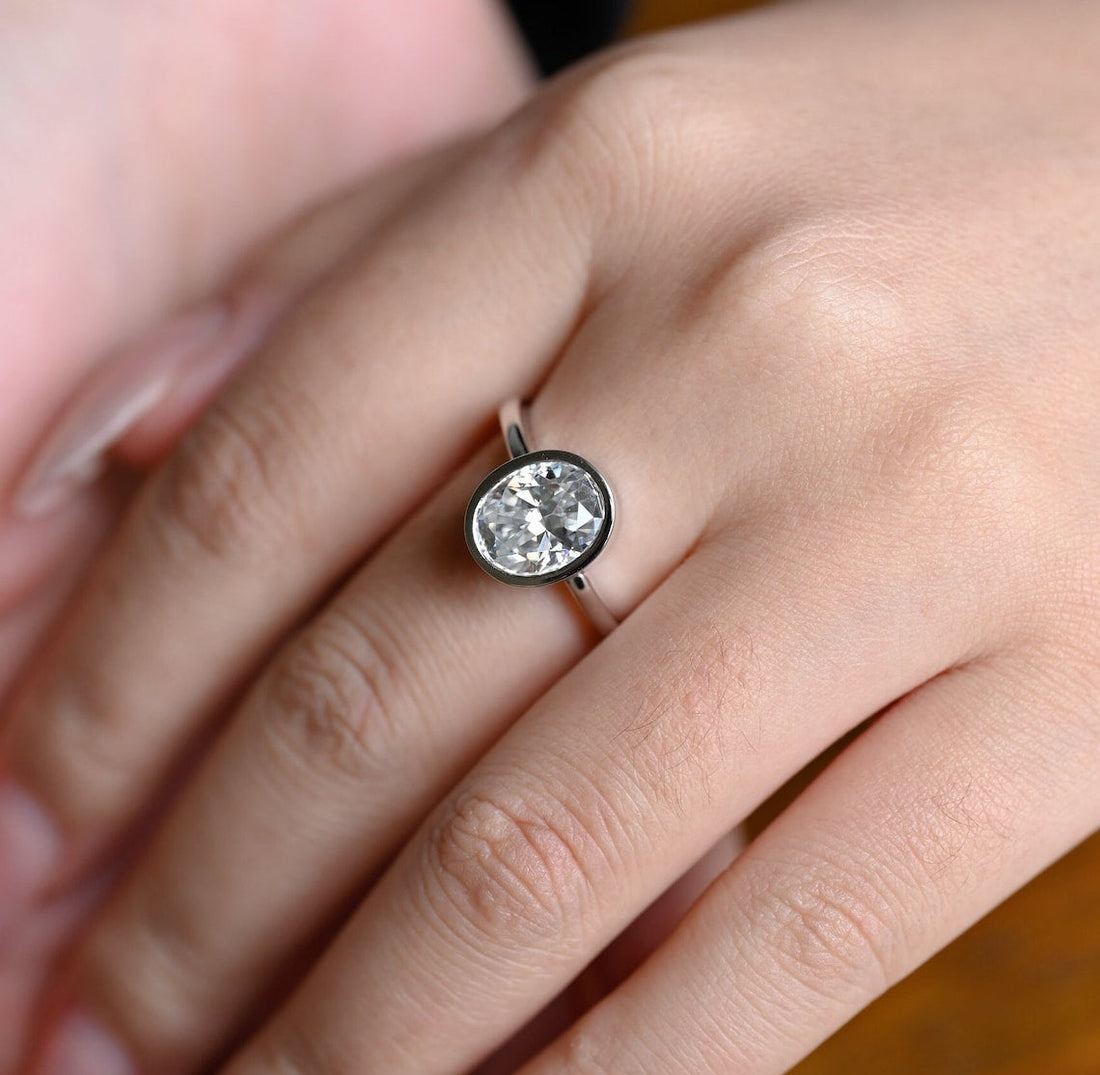 1.0-3.0 CT Oval CVD Diamond Bezel Solitaire Engagement Ring