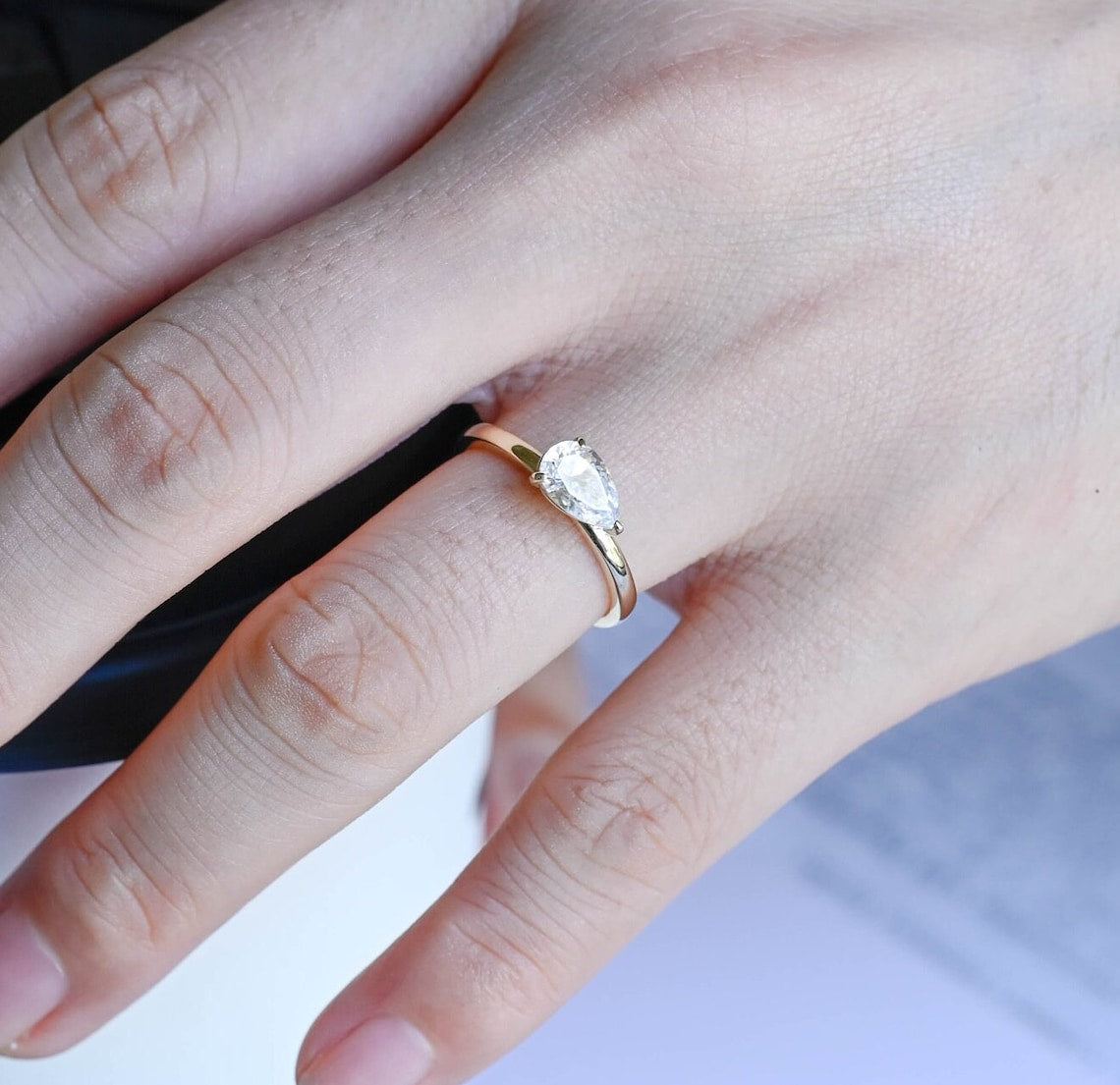 1.0-3.0 CT Pear CVD Diamond Solitaire Engagement Ring