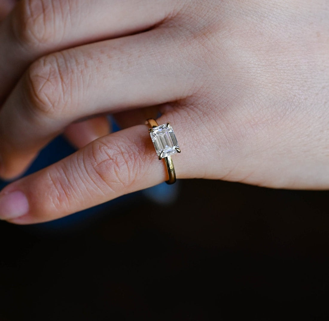 1.0-3.0 CT Emerald  CVD Diamond Solitaire Engagement Ring