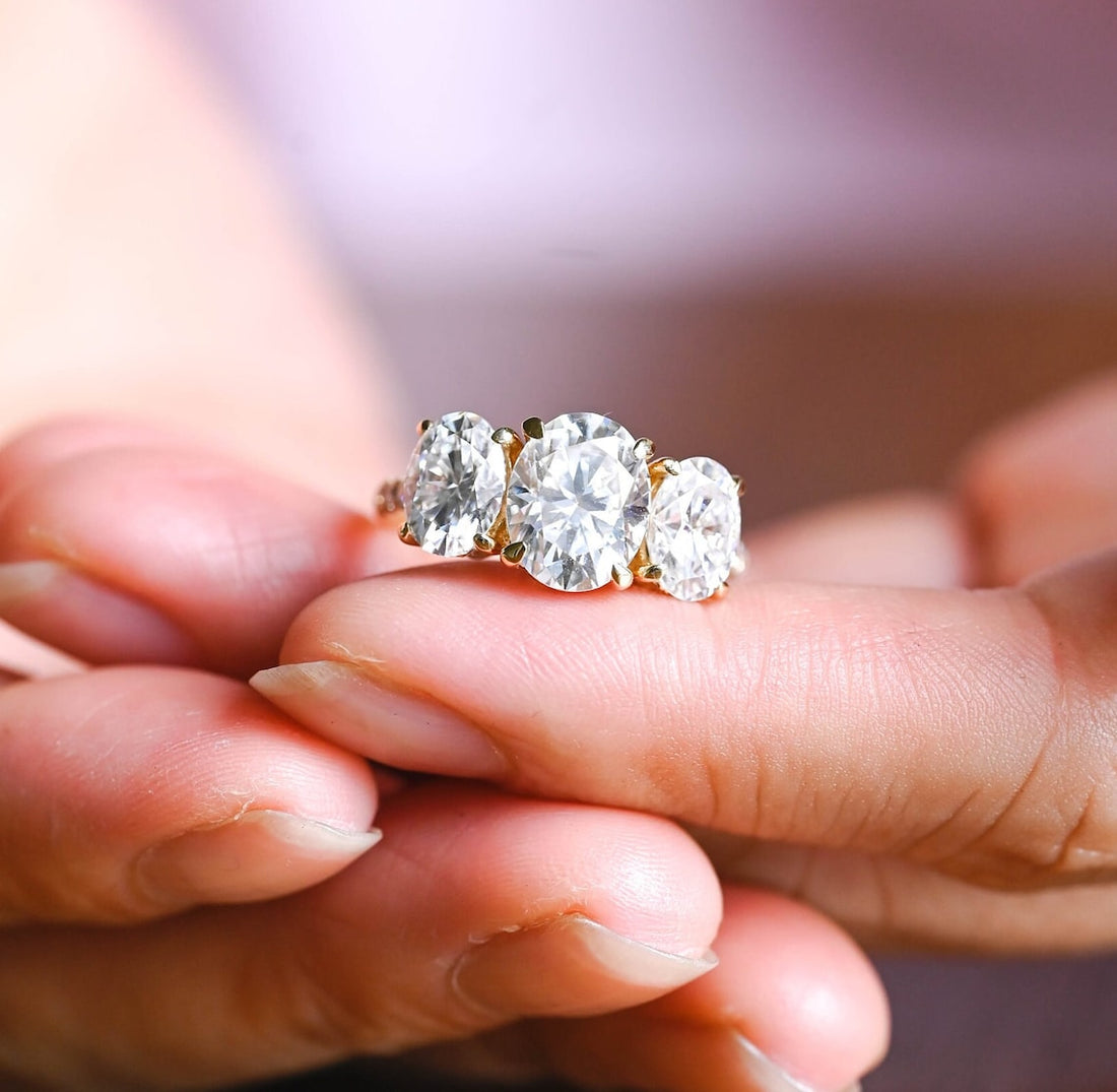 1.0 - 3.0 CT Oval F/VS1 CVD Diamond Three Stone Style Engagement Ring