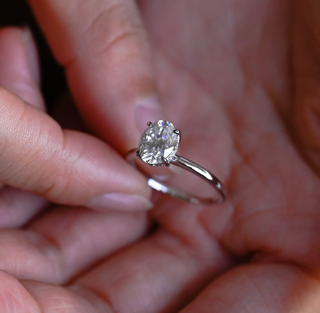 1.0 - 3.0 CT Oval CVD Diamond Hidden Halo Solitaire Engagement Ring