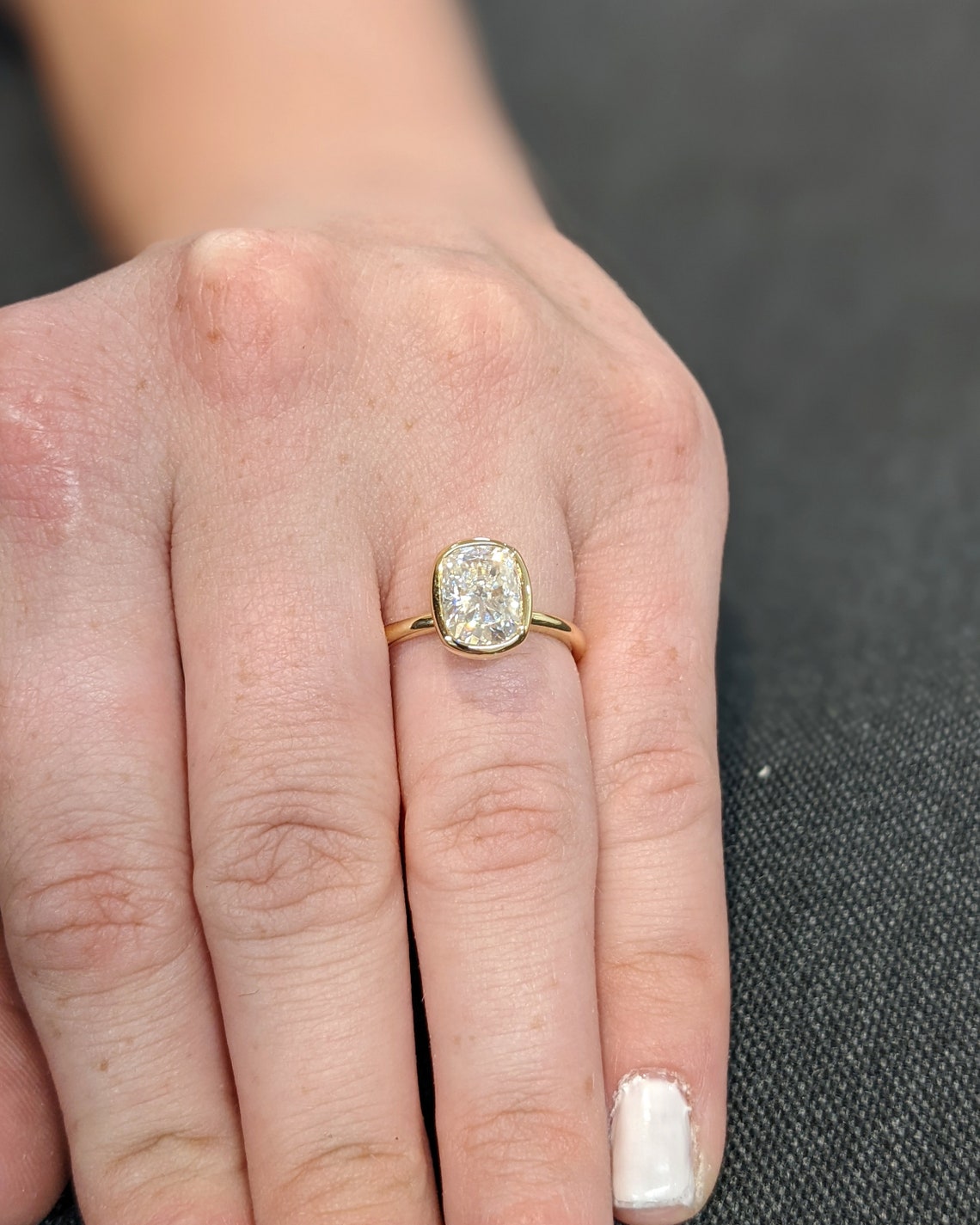 1.0 - 3.0 CT Elongated Cushion   CVD Diamond Bezel Setting Engagement Ring