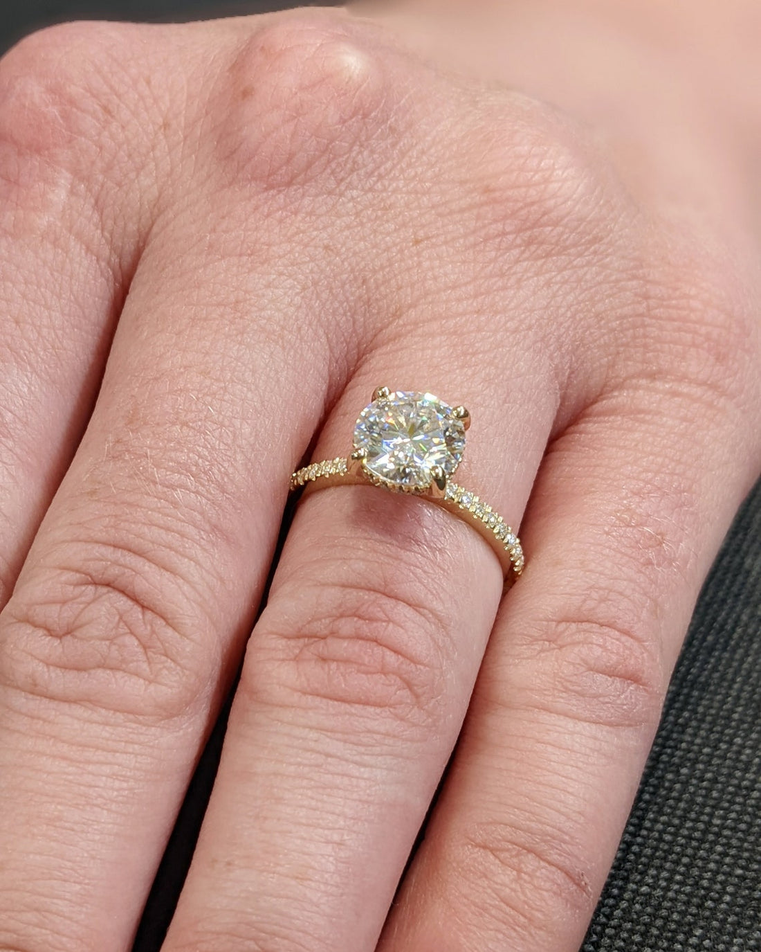 1.0 - 3.0 CT Round  CVD Diamond Pave Setting Engagement Ring