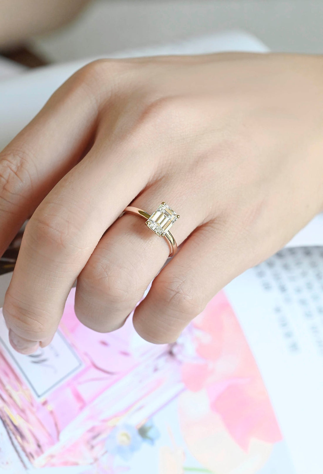 1.0 - 3.0 CT Emerald CVD Diamond Solitaire Engagement Ring