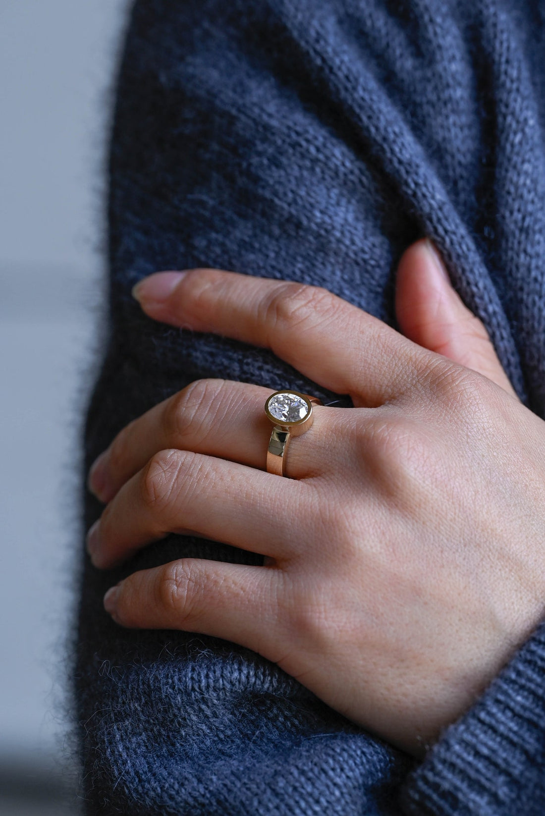 1.0-3.0 CT Oval  CVD Diamond Bezel Solitaire Engagement Ring