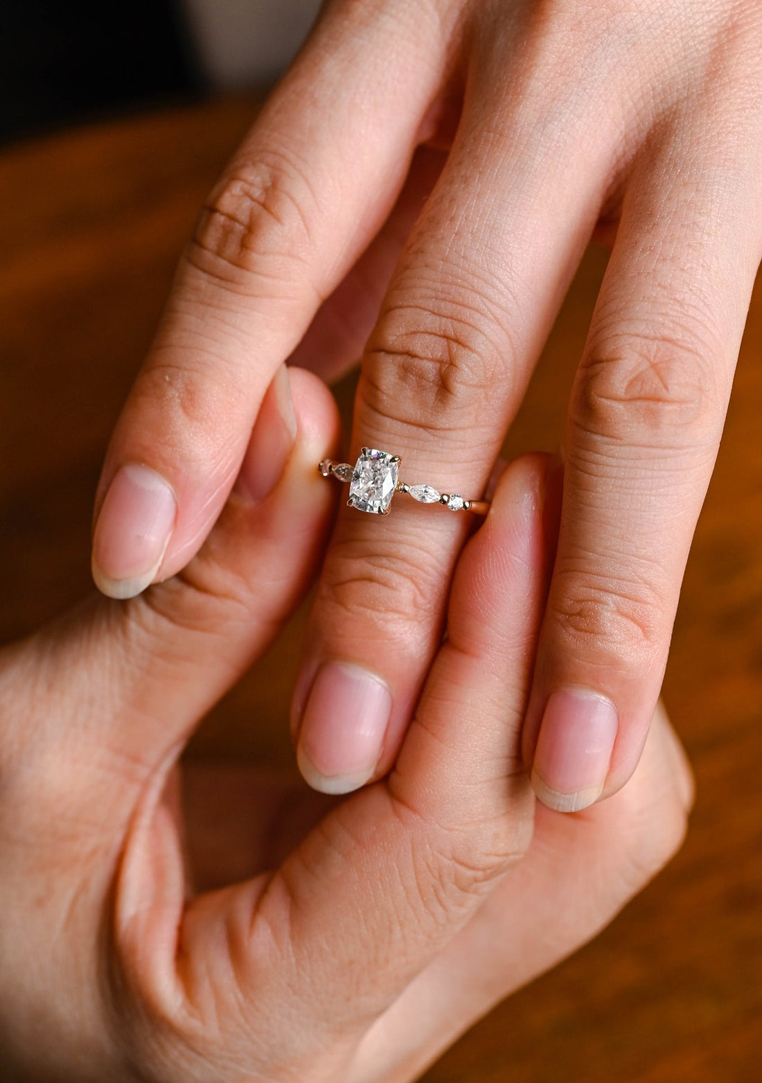 1.0 -3.0 CT Elongated Cushion Cut CVD Diamond Pave Setting Engagement Ring