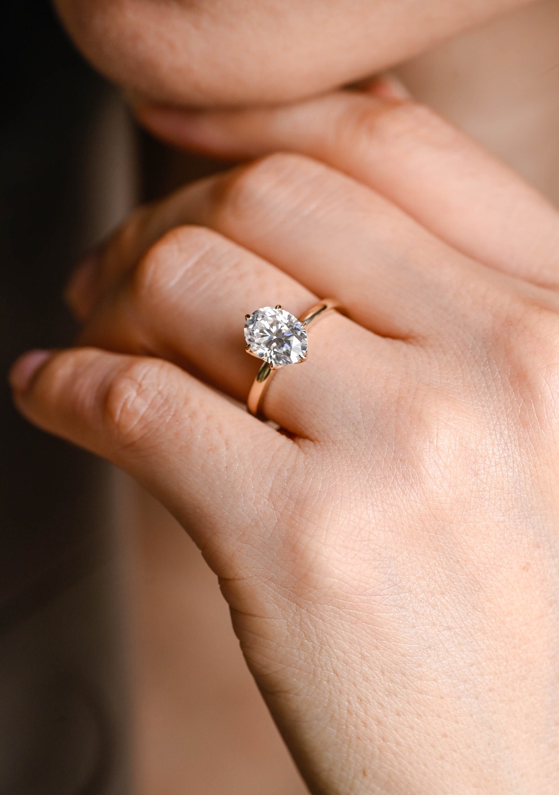 1.0-3.0 CT Oval Cut CVD Diamond Solitaire Engagement Ring