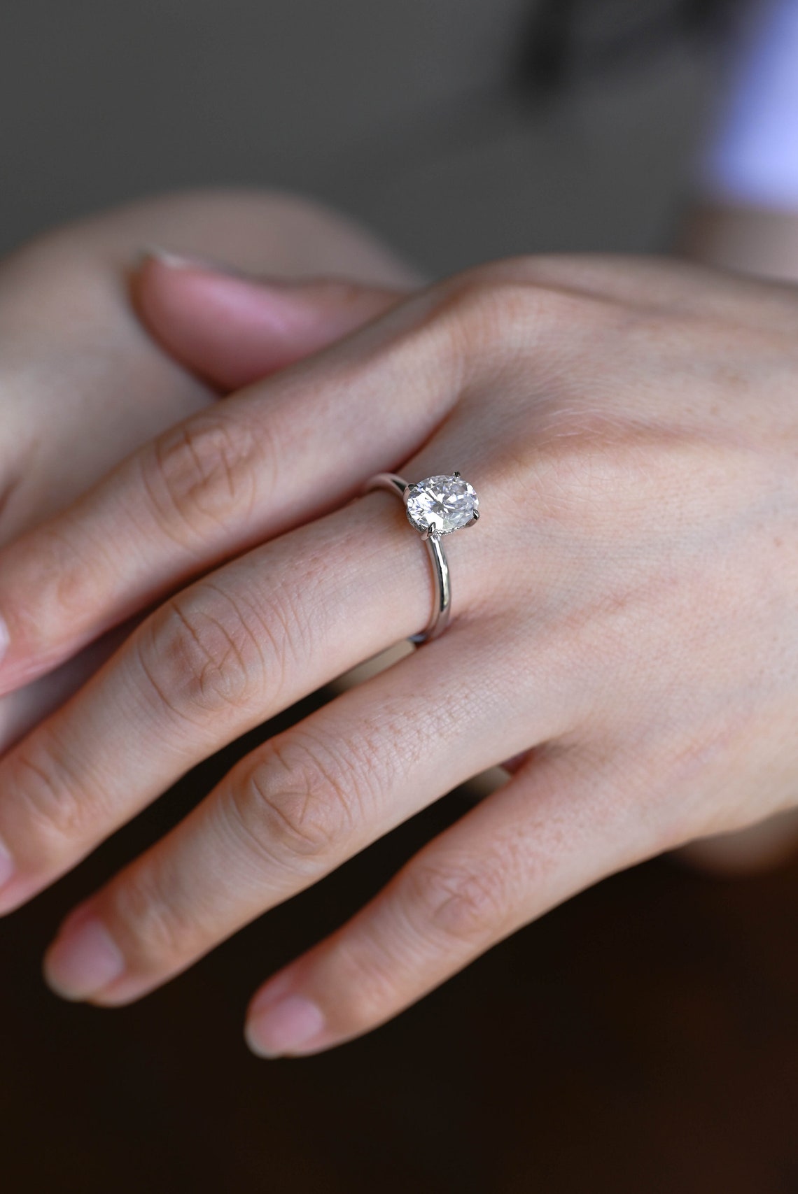 1.0-3.0 CT Oval Cut CVD Diamond Solitaire Engagement Ring