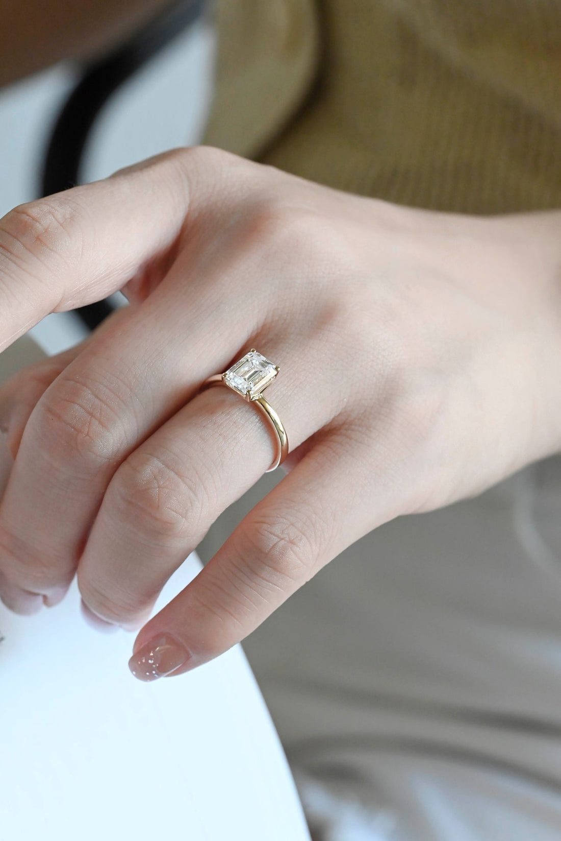 1.0 CT-3.0 CT Emerald  CVD Diamond Solitaire Engagement Ring