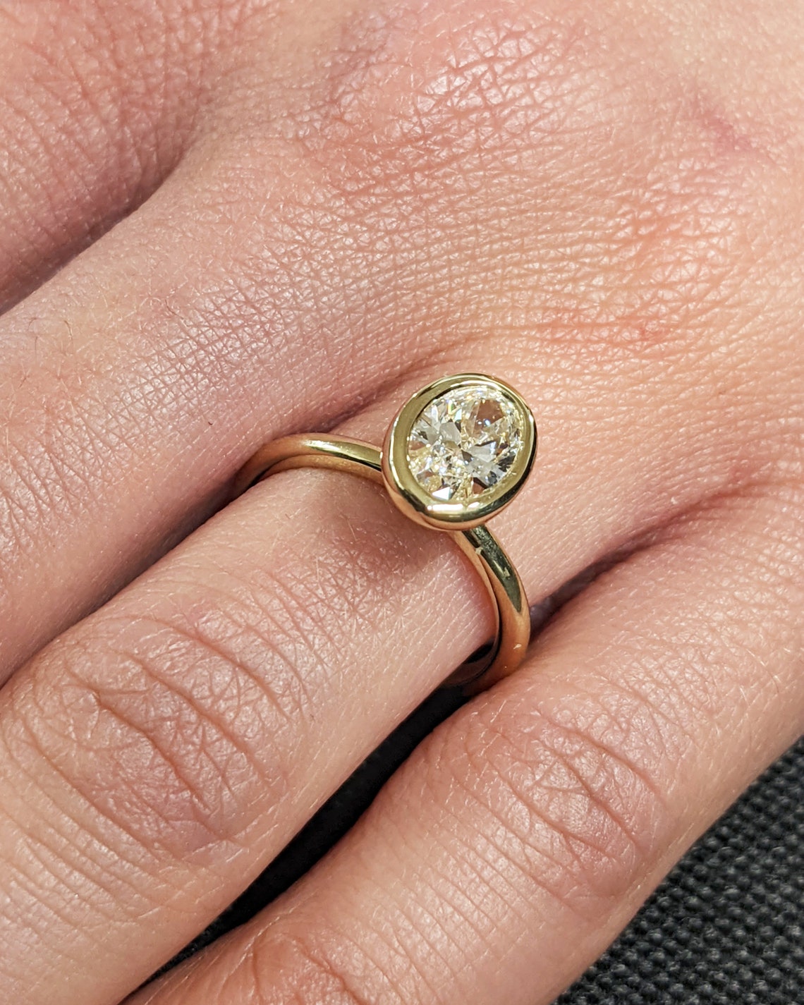 1.0 -3.0 CT  Oval CVD Diamond Bezel Solitaire Engagement Ring