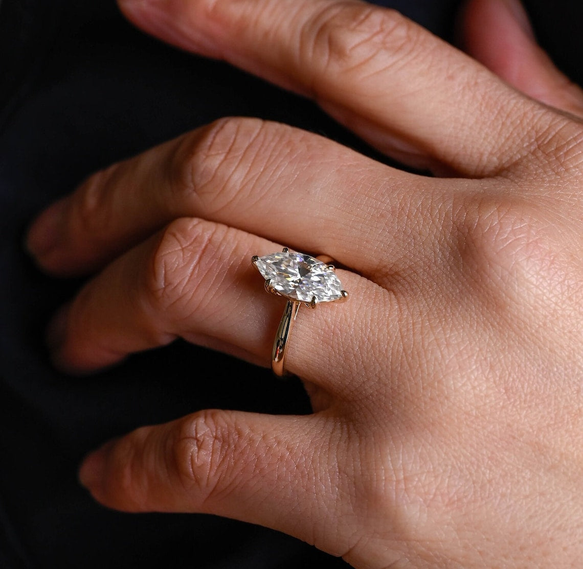 1.0 - 3.0 CT Marquise CVD Diamond Solitaire Engagement Ring
