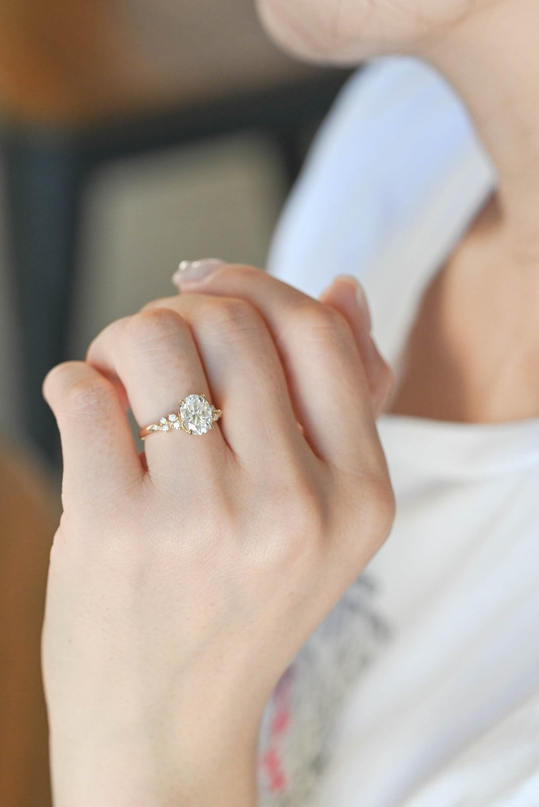 1.0-3.0 CT Oval Cut CVD Diamond Cluster Engagement Ring