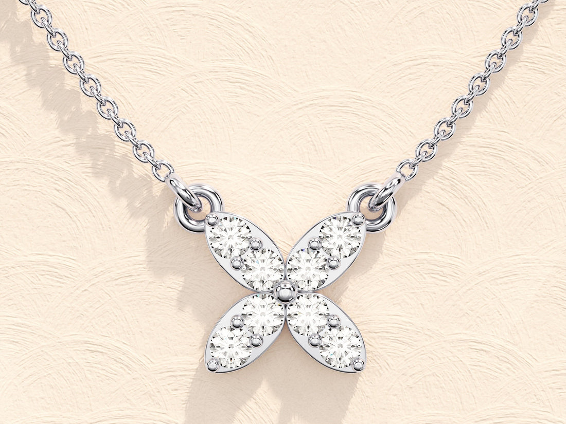 0.24 TCW Round Moissanite Diamond Clover Necklace