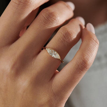1.0CT-2.0CT East West Marquise Cut Moissanite Diamond Engagement Ring