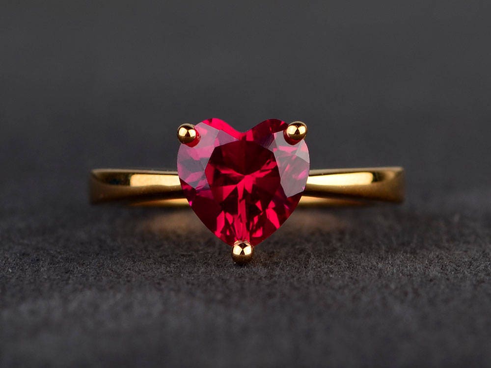 Heart Cut Red Gemstone Diamond Ring for Valentine Gift