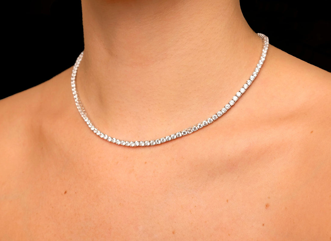 Round Cut Diamond Tennis Moissanite Necklace Gift for Women