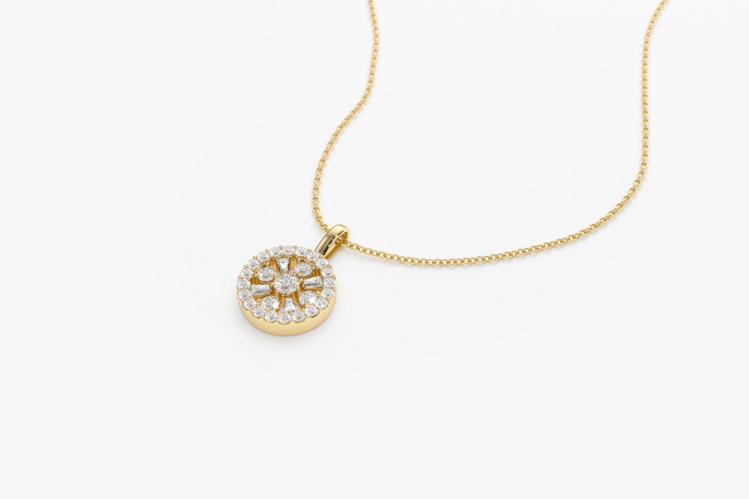 0.32 TCW Round & Baguette Cut Halo Moissanite Diamond Necklace