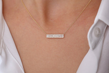 Bar Baguette Diamond Pendant Necklace for Christmas Gift