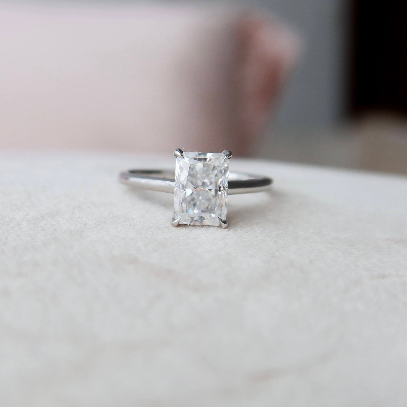 2.0CT Radiant Moissanite Solitaire Engagement Ring With Hidden Halo Setting