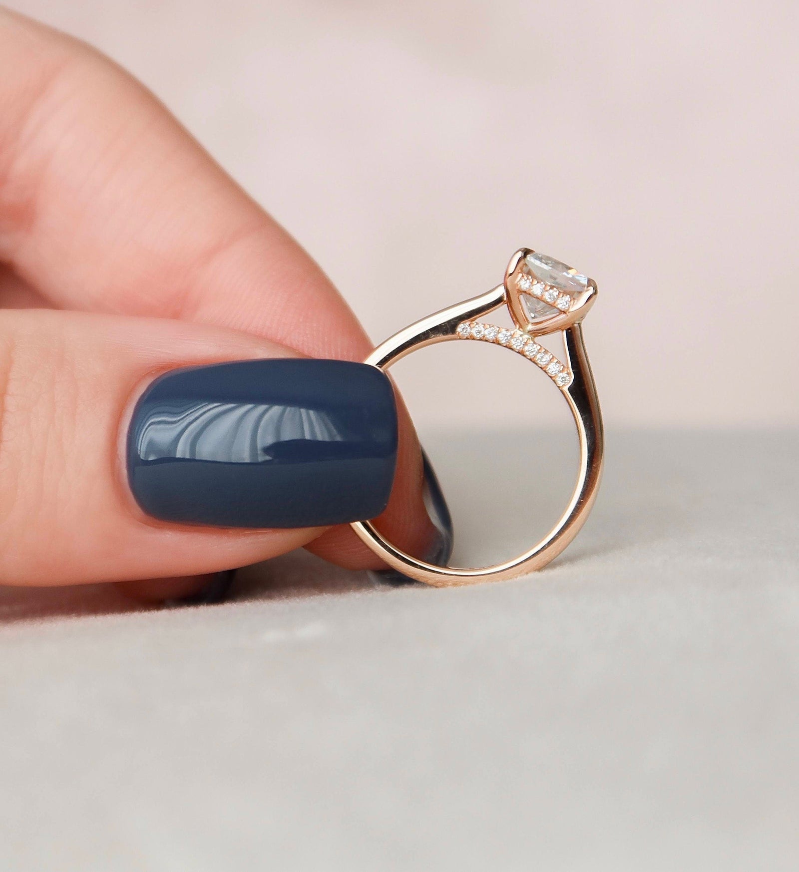 2.0CT Cushion Moissanite Solitaire Engagement Ring With Hidden Halo Setting