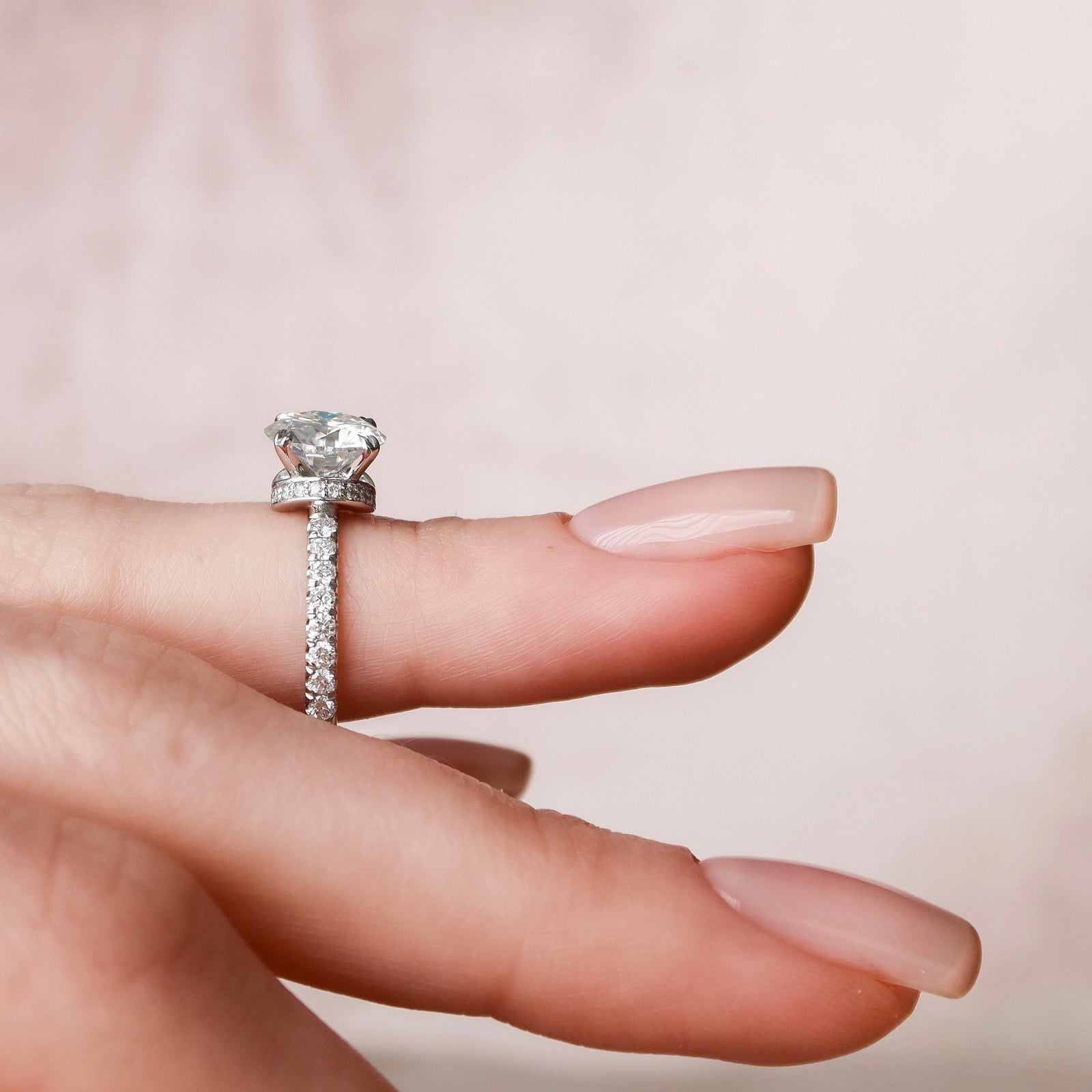 3.12 CT Round Moissanite Hidden Halo Pave Setting Diamond Engagement Ring