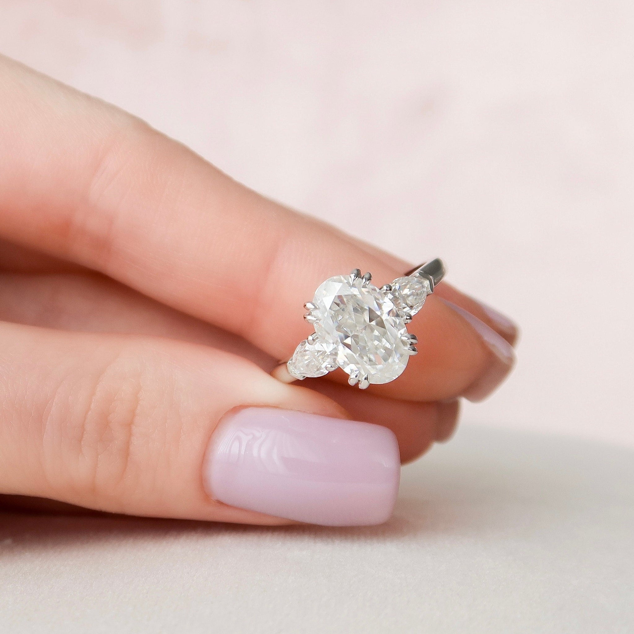 3.5CT Oval Cut Moissanite Three Stones Diamond Engagement Ring