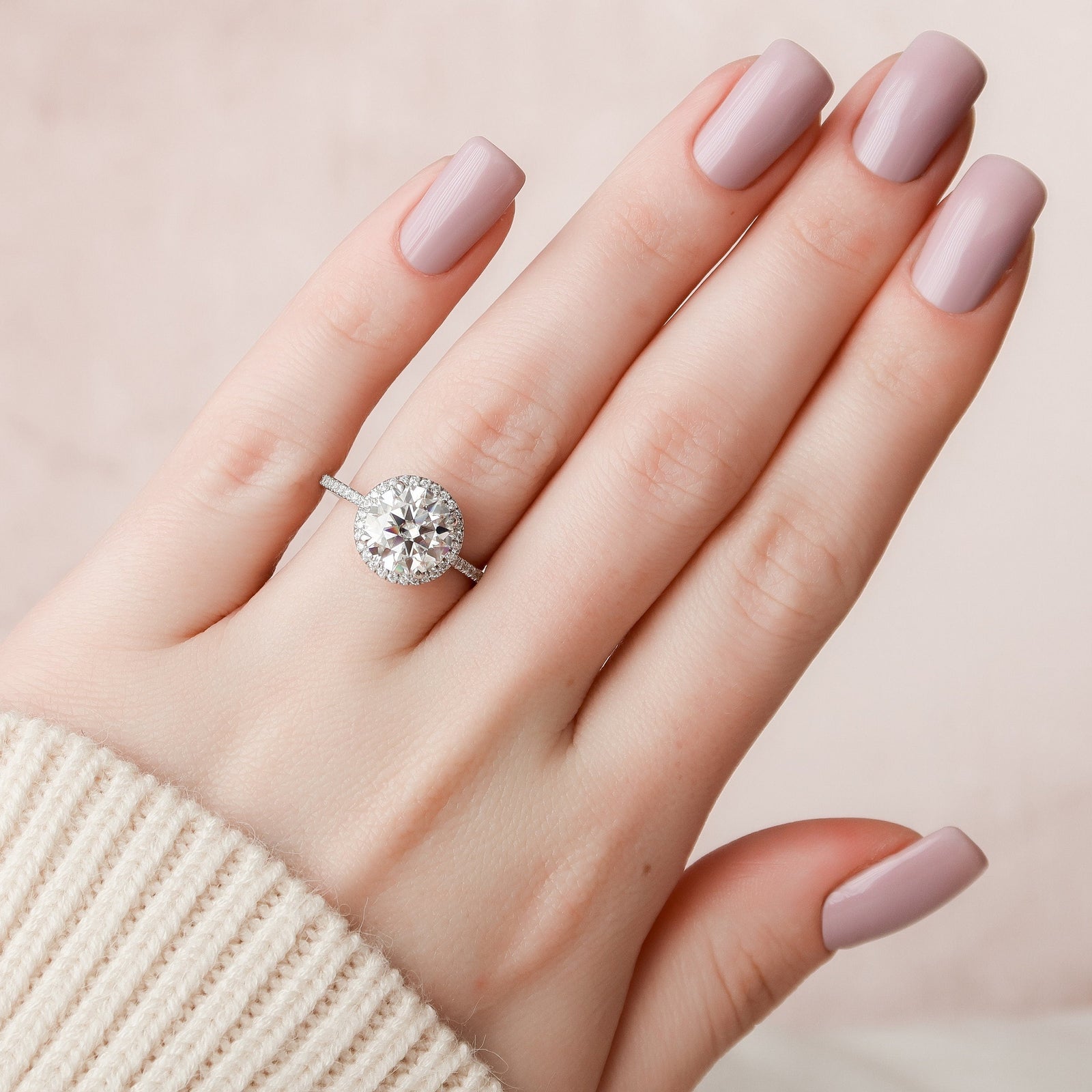 3.0CT Round Moissanite Halo Pave Setting Diamond Engagement Ring