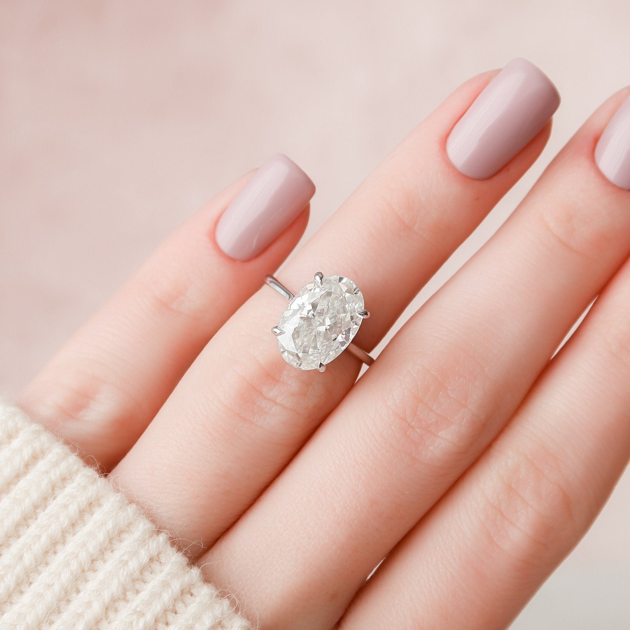 5.0CT Oval Moissanite Solitaire Hidden Halo Setting Engagement Ring