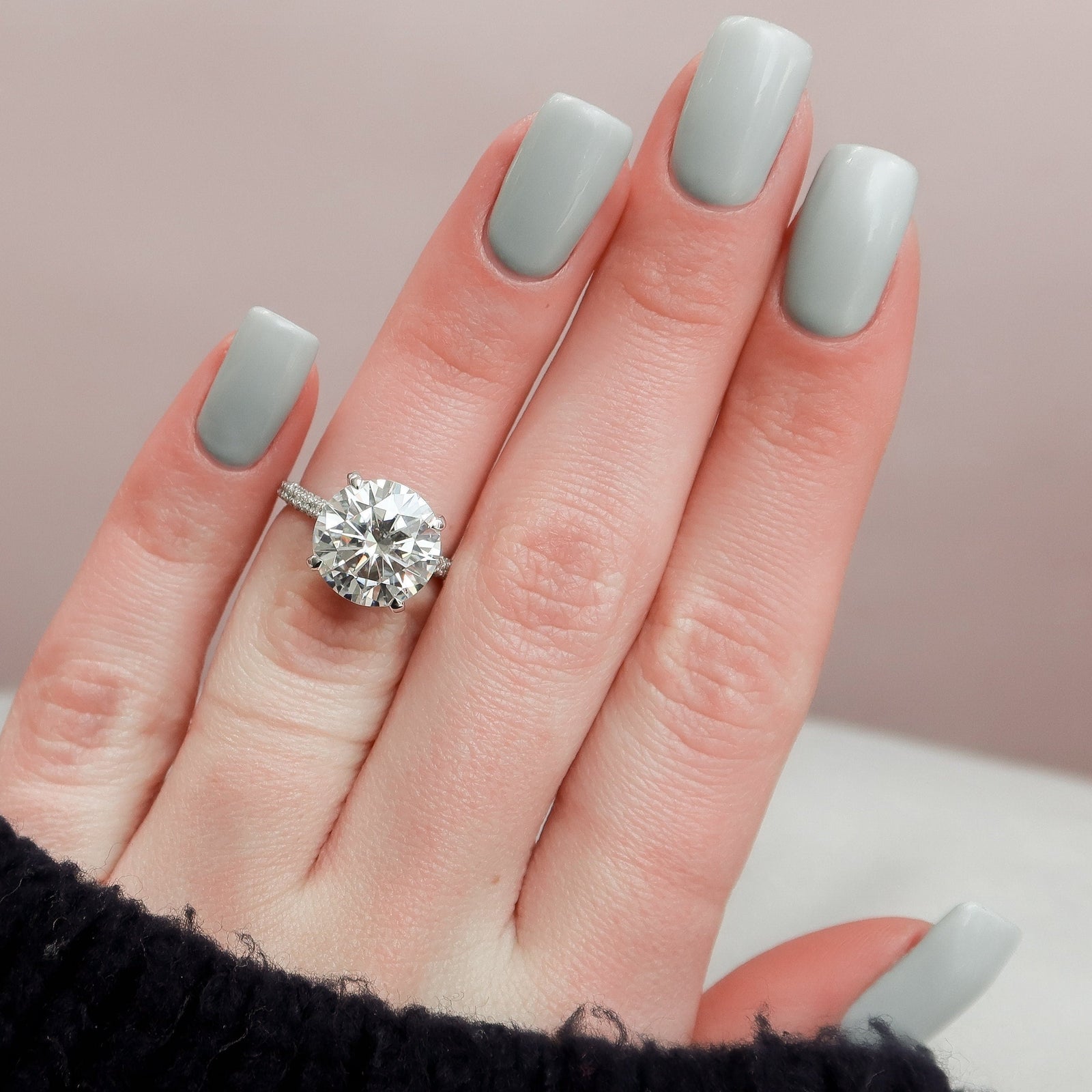 5.0CT Round Moissanite Hidden Halo Triple Pave Setting Engagement Ring