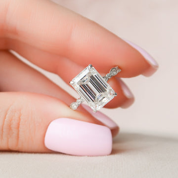 5.19CT Emerald Cut Moissanite Solitaire Art Deco Engagement Ring