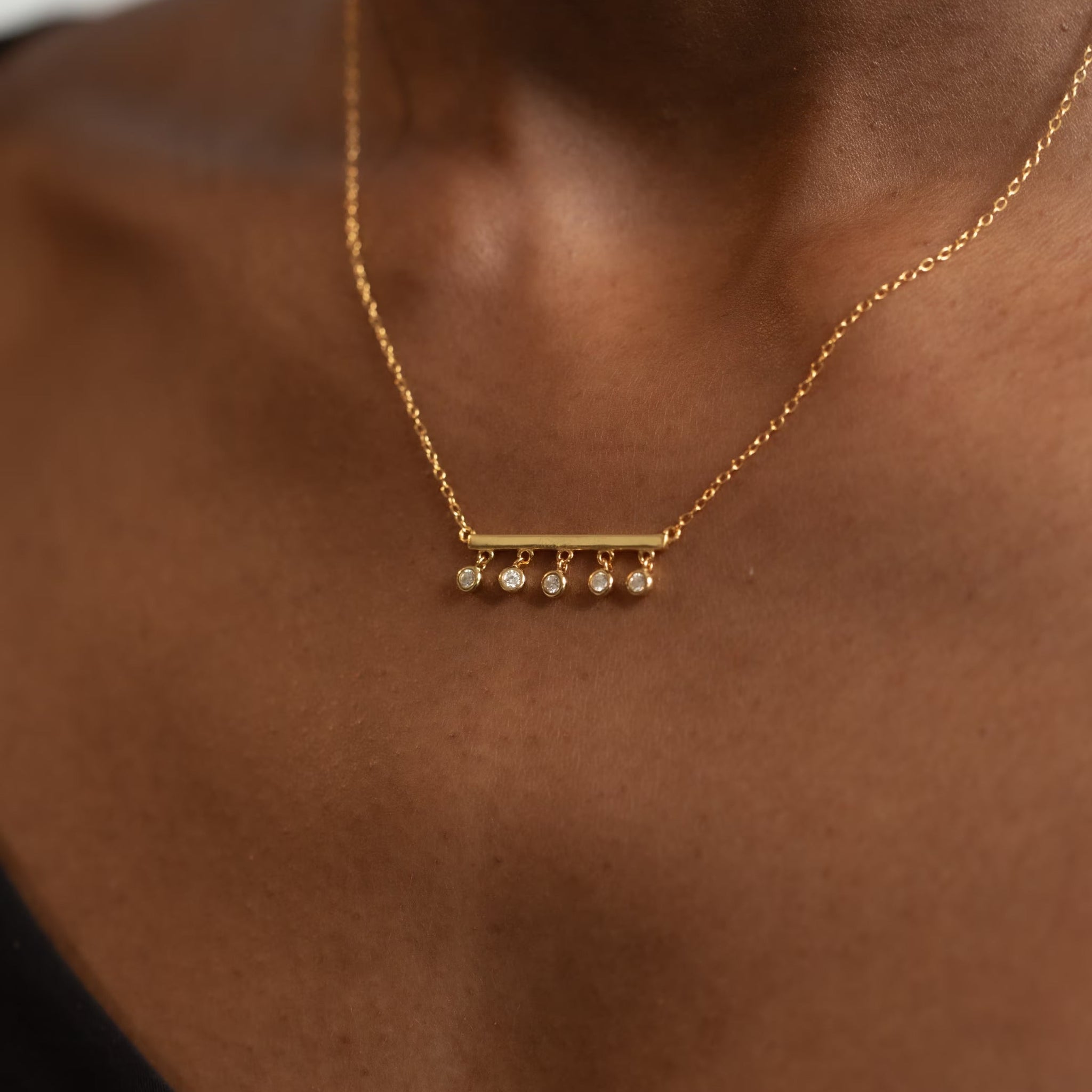 Bezel set Round Cut Diamond Bar Necklace for Her