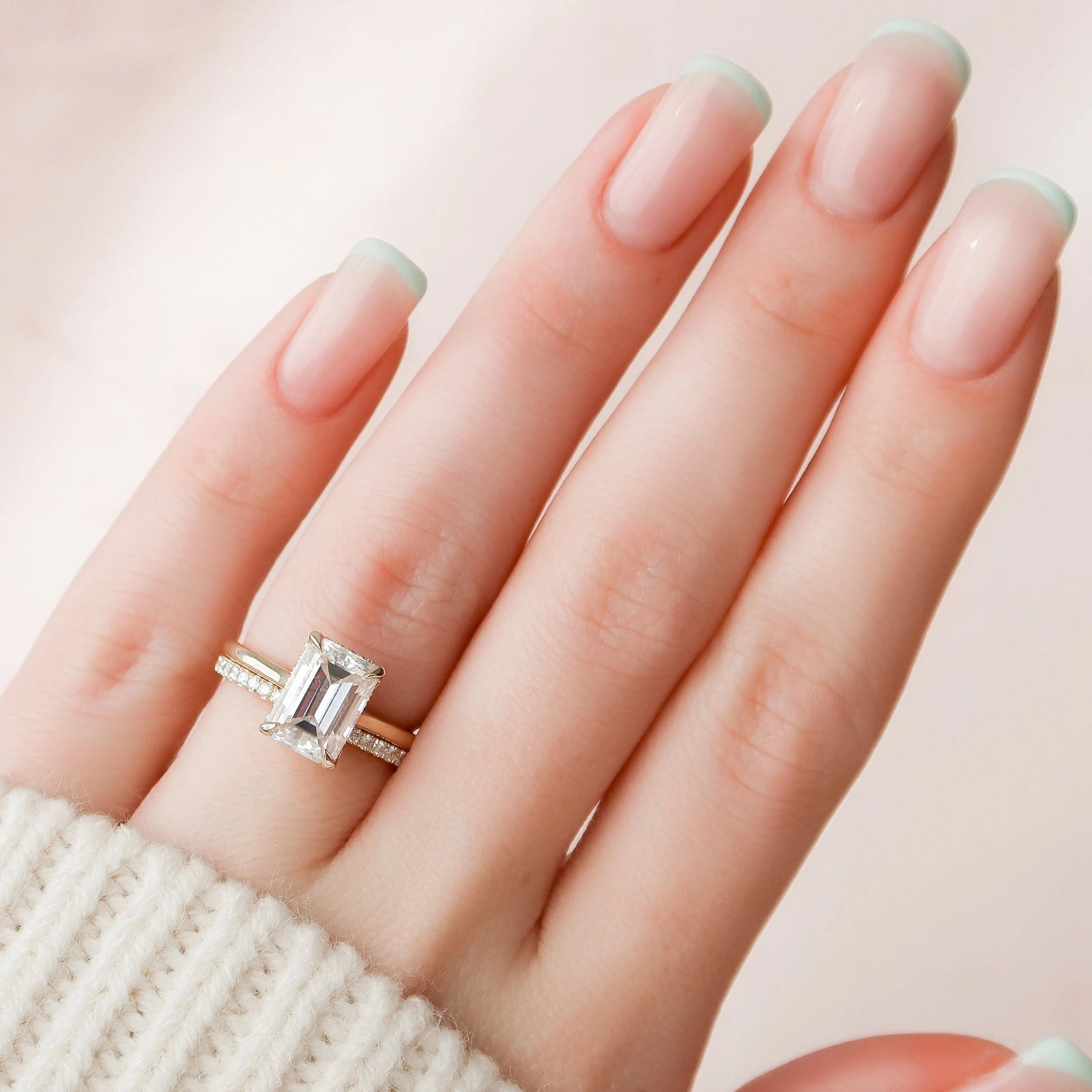 3.0CT Emerald Cut Moissanite Solitaire Bridal Ring Set