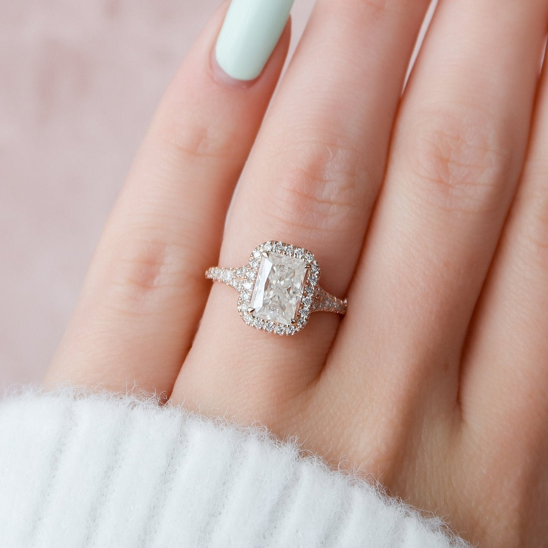 3.60CT Radiant Cut Hidden Halo Moissanite Engagement Ring