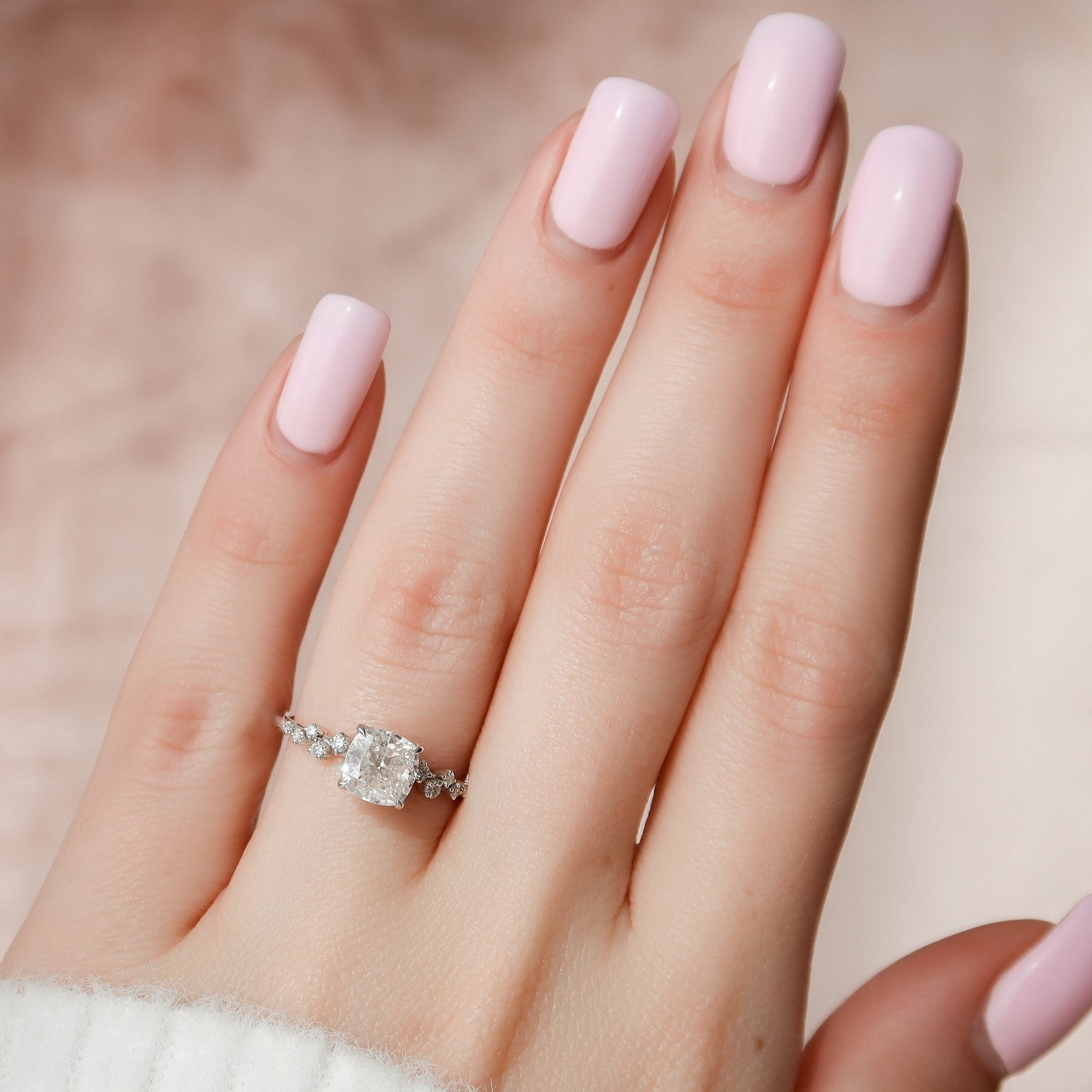 1.50 - 3.50 CT Cushion Cut Moissanite Cluster Pave Engagement Ring