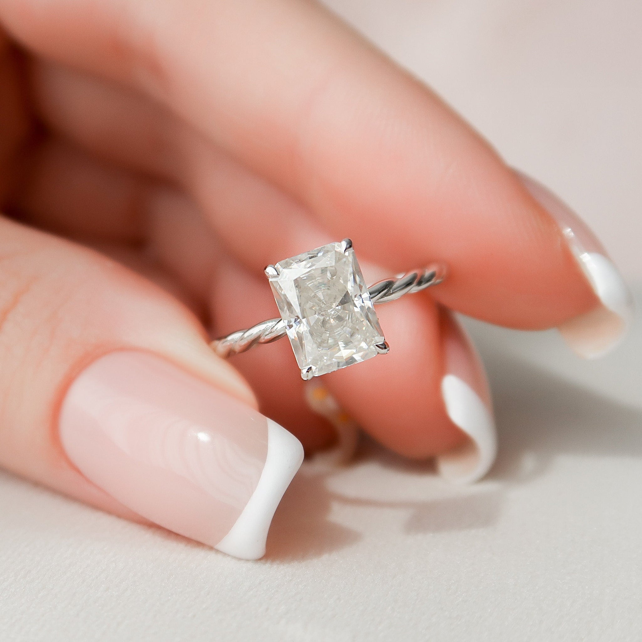 2.50CT Radiant Moissanite Solitaire Twisted Engagement Ring