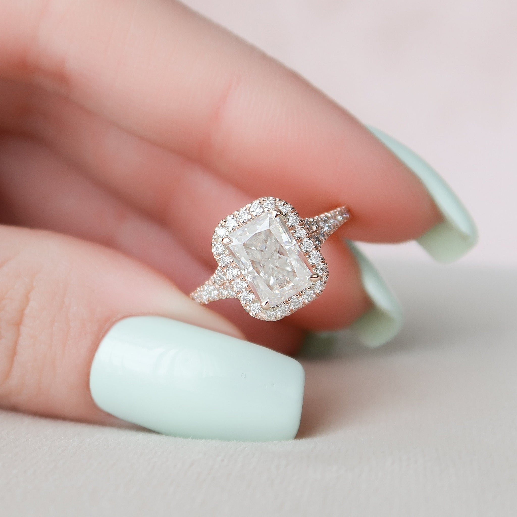 3.60CT Radiant Cut Hidden Halo Moissanite Engagement Ring