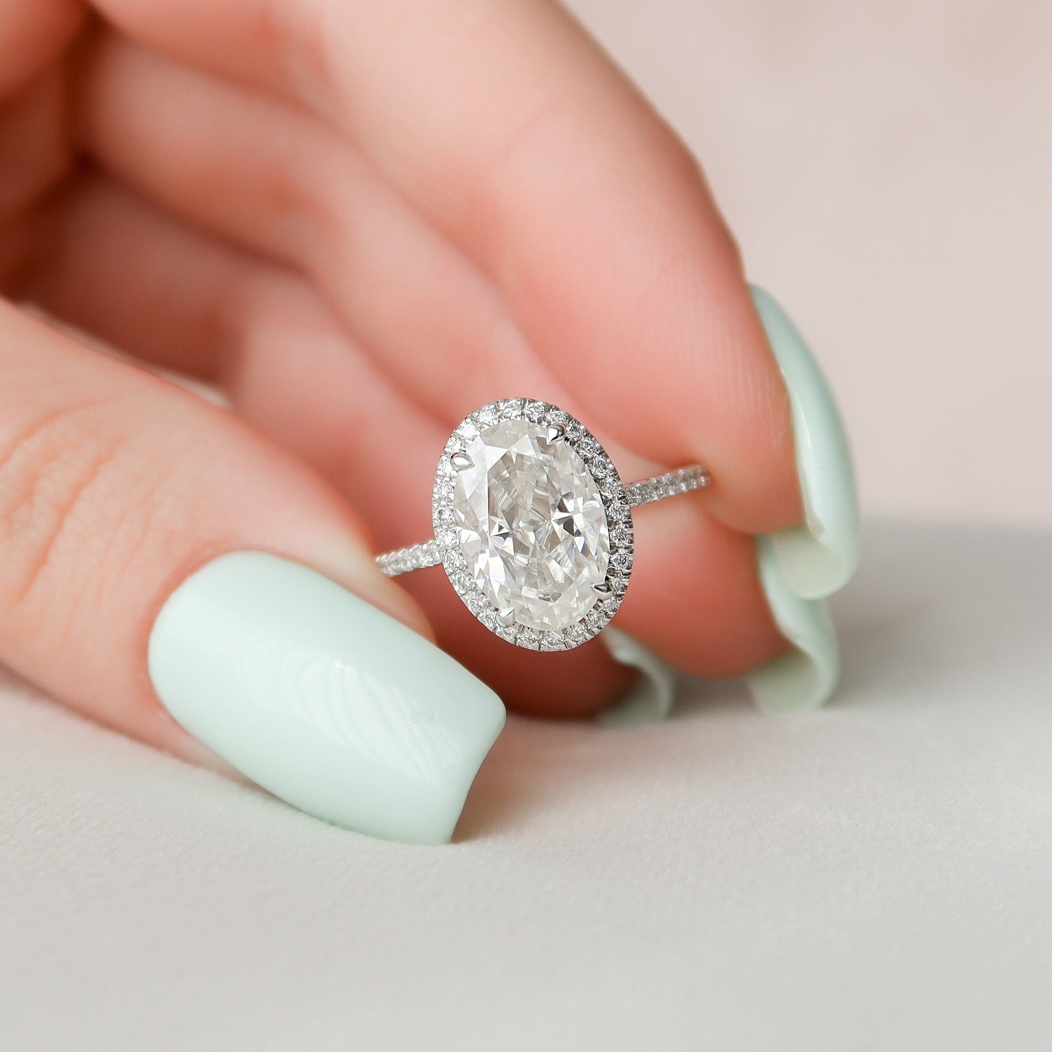2.50CT Oval Moissanite Halo Pave Setting Engagement Ring