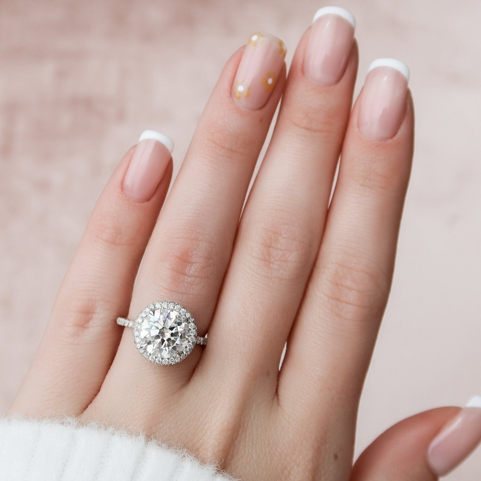 4.30 CT Round Moissanite Halo Pave Setting Engagement Ring