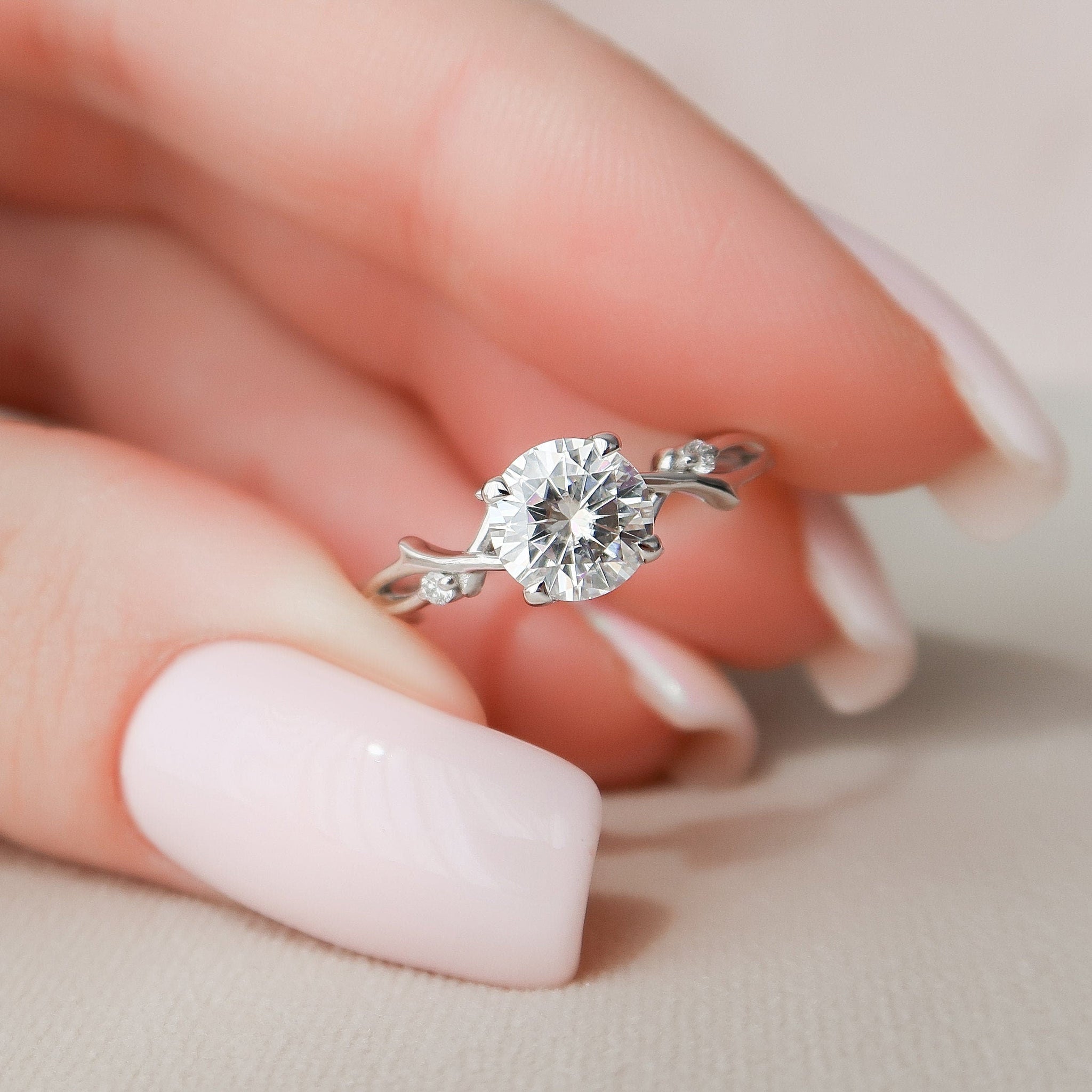 1.03CT Round Cut Twig Style Moissanite Diamond Engagement Ring