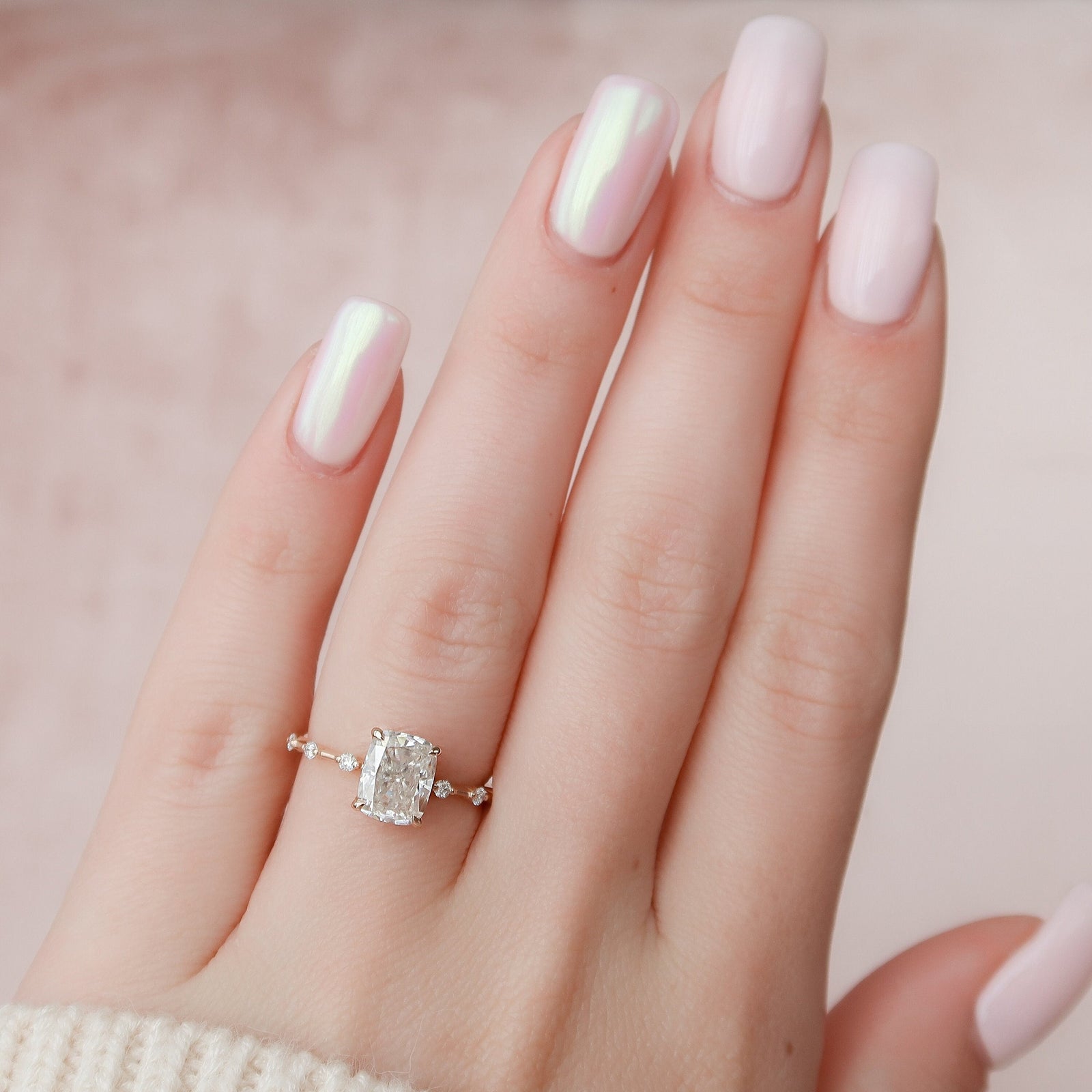 2.20 CT Elongated Cushion Moissanite Solitaire Dainty Style Engagement Ring